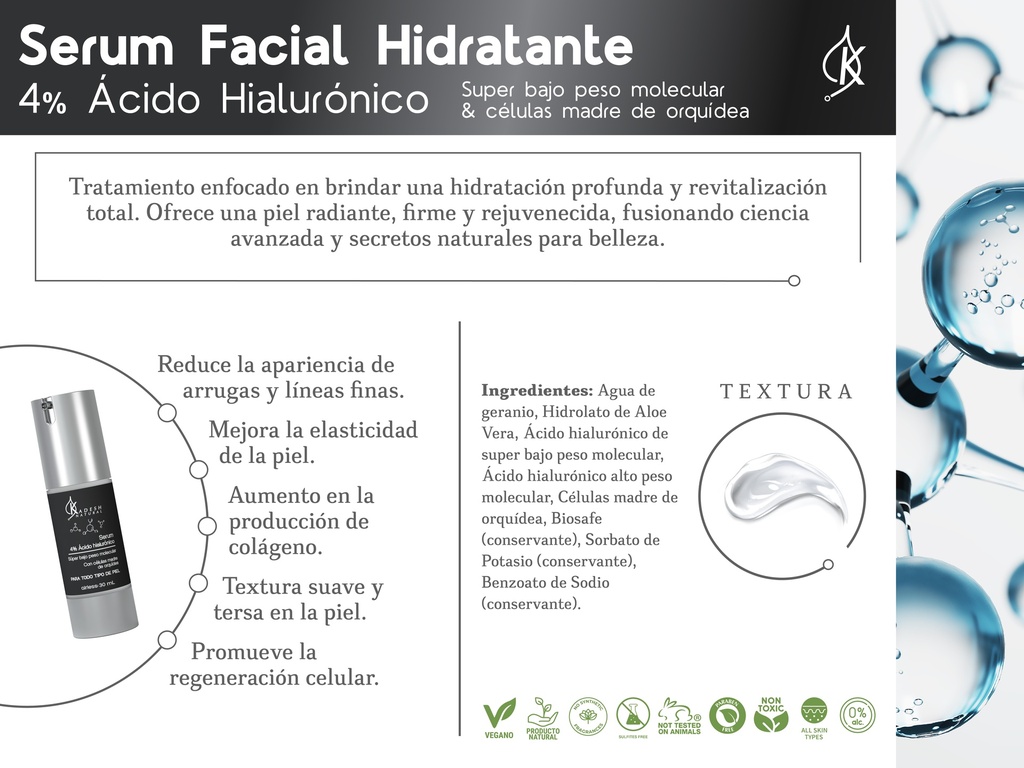 SERUM 4% ÁCIDO HIALURÓNICO CON CÉLULAS MADRE 30 ML